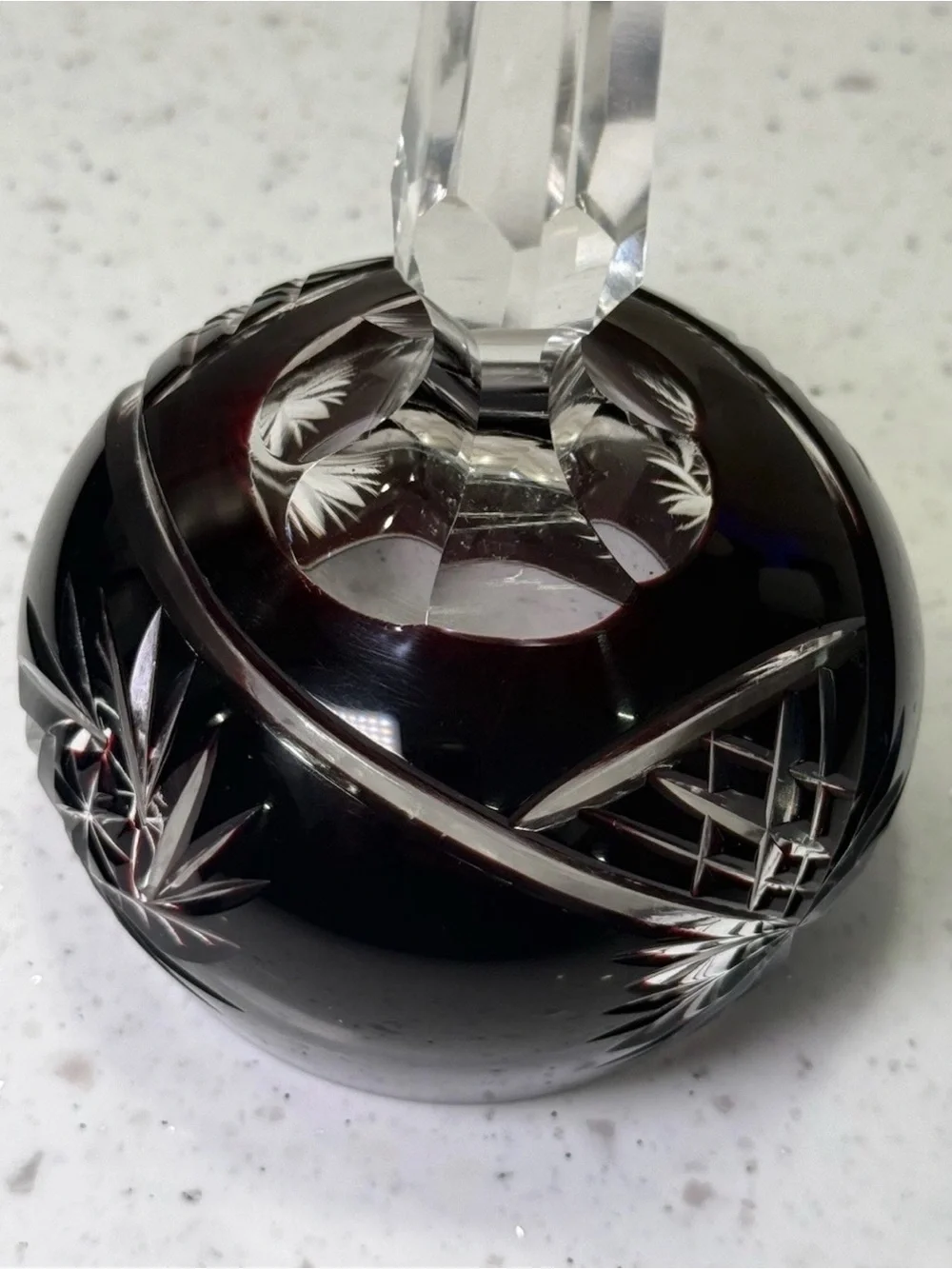 Bohemian Dark Amethyst / Red Cut to Clear Crystal Hock Wine Glass Goblet 8